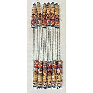 French Metal Wood Skewers Meat BBQ Sweet Stick Candy Kabab Grill Tool Vintage